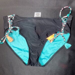 Catalina Black and Teal Bikini Bottom with Orange Accents